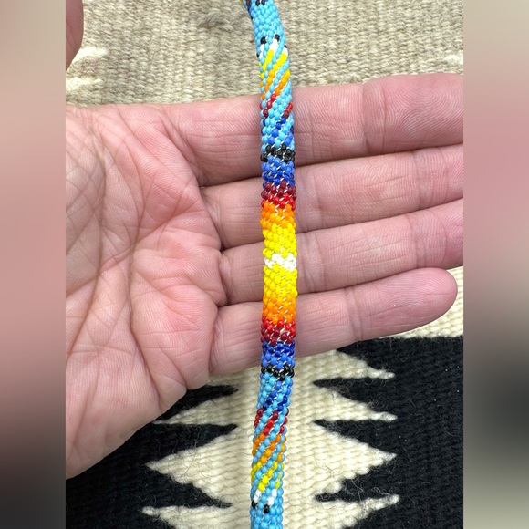 Navajo Native American Multi Color Seed Bead Choker Necklace Sterling Earrings - Picture 2 of 4